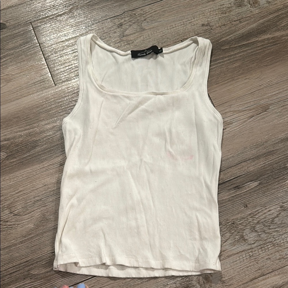 Trendy Boutique White Ribbed Fitted Sleeveless Tank Top